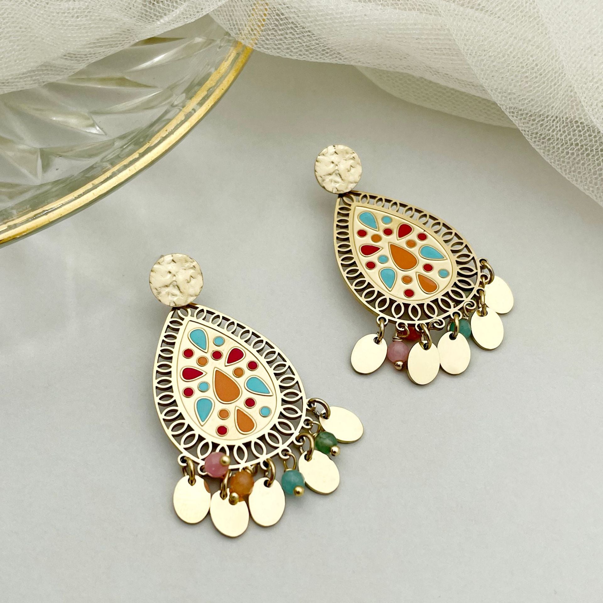 Wholesale Crystal Tassel Drop Shape Stainless Steel Drip Oil Earrings